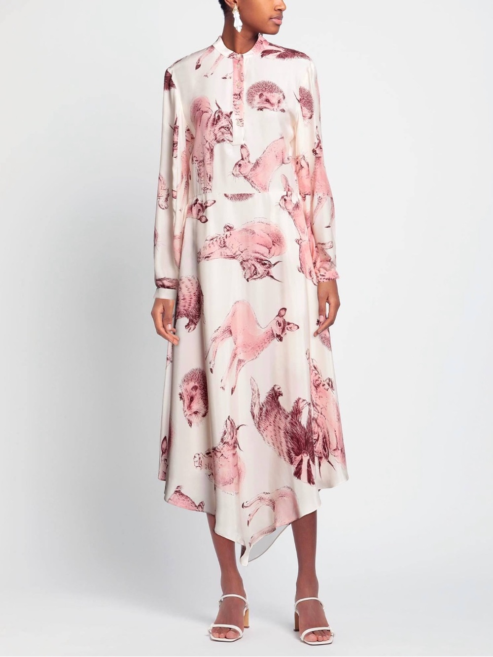 Stella McCartney silk dress off white dusty rose animal print size 6-8